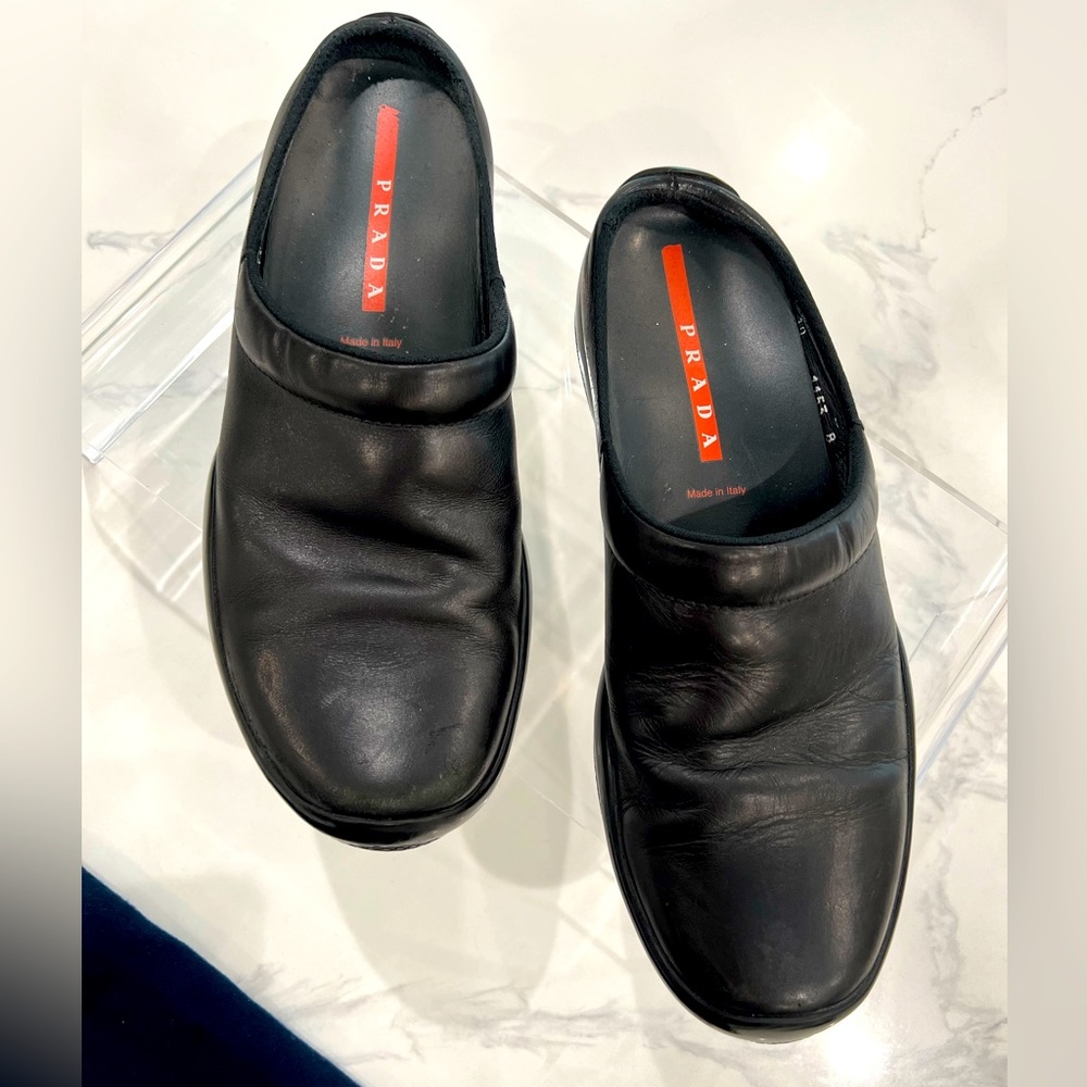 PRADA men’s black mules clogs slip on loafer EU 10 or US 11 made in Italy